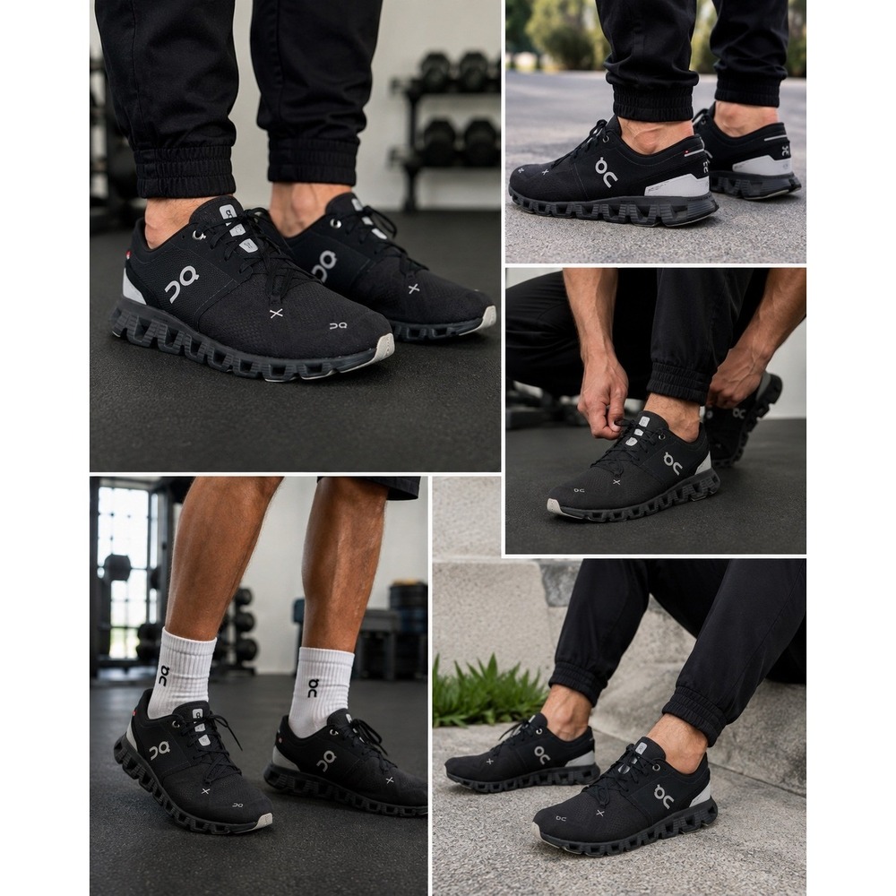 On Cloud X Mens Running Shoes Black Asphalt Low Top Sneakers 20.4005